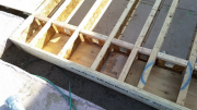 Floor below fireplace