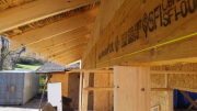 Front porch beam is according to string line