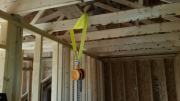 Chain hoist to lift heavy stairs