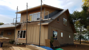 Exterior trim in progress at northeast corner