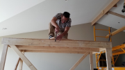 Our craftsman scribing in the beams to ceiling within one sixteenth inch