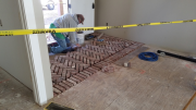 Keith installing brick at entry