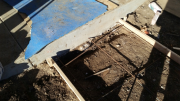 Entry sidewalk rebar connection to patio
