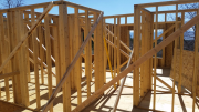 Upper walls are braced before trusses