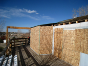 Kitchen nook walls are sheathed with OSB