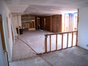 View from stairs to fireplace