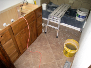 Bathroom floor and cabinets