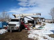 Crane assisted with floor steel beams