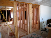 Transition wall between living room and old garage