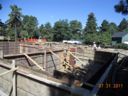 Foundation forms braced for concrete pour
