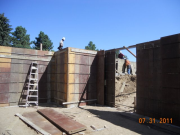 Basement forms secured for concrete pour