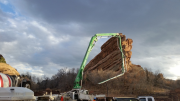 Concrete pumper setting up