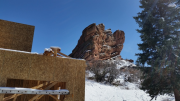 View over garage corner to Tall Eagle Rock