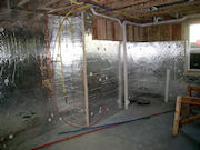 Unfinished Basement is Insulated with Rigid Foil Insulation