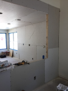 Drywall installed in kitchen