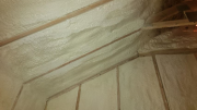 Attic mechanical room ceiling and walls insulated with closed cell foam