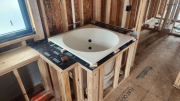 Soaking tub is installed in the deck